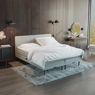 Elektrisch verstelbare Boxspring 'Oslo' kleur ash grey, 180 x 200 cm, matrassen 1 x medium, 1 x hard