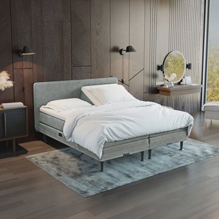 Elektrisch verstelbare Boxspring 'Oslo' kleur slate grey, 180 x 210 cm, matrassen 1 x medium, 1 x hard