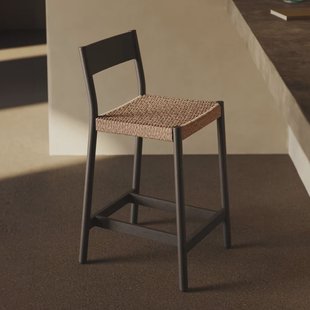 Kave Home Barkruk 'Yalia' Eikenhout, kleur Zwart (zithoogte 65cm)