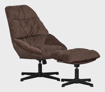 WOOOD Draaifauteuil 'Yaro' Met hocker, kleur Espresso