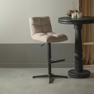 WOOOD Draaibare Barstoel 'Vinny' Bouclé, kleur Zand (zithoogte 60-80cm)