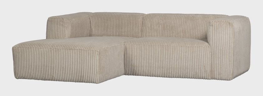 WOOOD Loungebank 'Bean' Links, Grove Ribstof, kleur Travertin