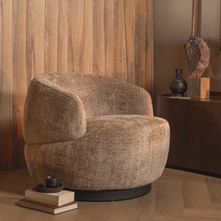 WOOOD Draaifauteuil 'Woolly' Chenille, kleur Zand
