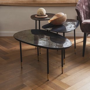 Dutchbone Organische Bijzettafel 'Phyllis' Mangohout, Set van 3 stuks