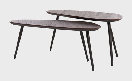 Light & Living Salontafel 'Viejo' Hout en metaal, Set van 2 stuks, kleur Donkerbruin