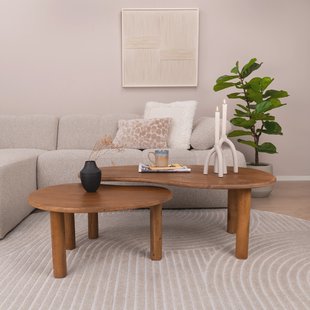 Sohome Organische Salontafel 'Noralie' Mangohout, Set van 2 stuks, kleur Naturel