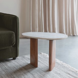 ZILT Bijzettafel 'Jama' Marmer en Acaciahout, 56 x 37cm