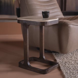 Eleonora Bijzettafel 'Tyler' Mangohout en travertin, 40 x 30cm