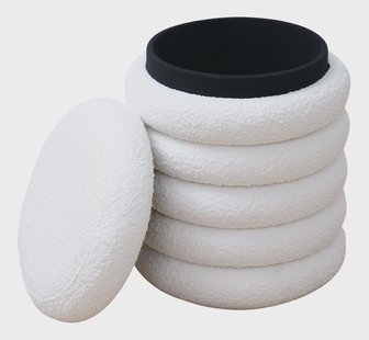 Artistiq Poef 'Lucine' Met opbergruimte, Bouclé, kleur Wit