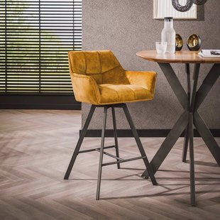 LifestyleFurn Draaibare Barstoel 'Thandie' Velvet, kleur Goud (zithoogte 69cm)
