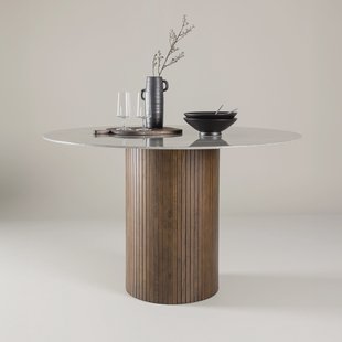 Nohr Ronde Eettafel 'Audrin' Glas met marmerlook, 120cm