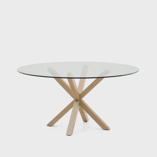 Kave Home Ronde Eettafel 'Argo' Glas en houtlook, 150cm, kleur Naturel