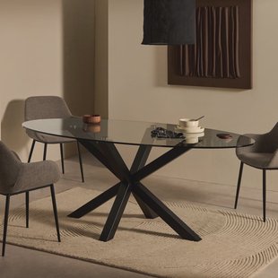 Kave Home Ovale Eettafel 'Argo' Glas, 200 x 100cm, kleur Zwart