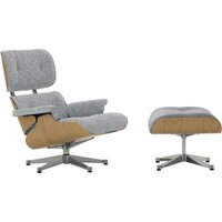 Vitra Lounge Chair & Ottoman - VitraKastanieNatur - Nubia 08 ivoor/donkerblauw - gepolijst