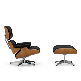 Vitra Lounge Chair & Ottoman - VitraKirscheNatur - Leder Premium F nero - gepolijst
