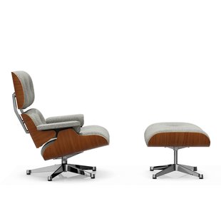 Vitra Lounge Chair & Ottoman - VitraNussbaumNatur - Nubia 05 crème/donkerbruin - gepolijst