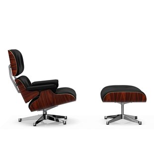 Vitra Lounge Chair & Ottoman - Santos palisander - Leder Premium F nero - gepolijst