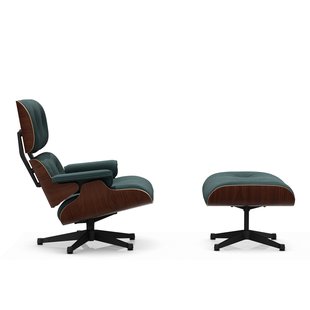 Vitra Lounge Chair & Ottoman - VitraNussbaumDunkel - Calma 11 pine green - basic dark gepoedercoat