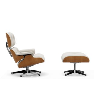 Vitra Lounge Chair & Ottoman - VitraKirscheNatur - Leder Premium F snow - gepolijst