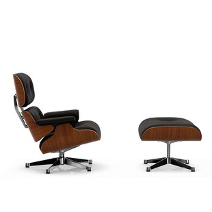 Vitra Lounge Chair & Ottoman - VitraNussbaumNatur - Leder Premium F chocolate - gepolijst