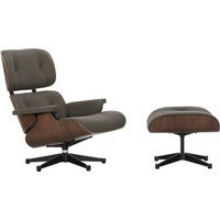 Vitra Lounge Chair & Ottoman - VitraNussbaumDunkel - Leder Premium F umbra - gepolijst/ zijkanten zwart