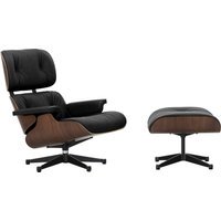 Vitra Lounge Chair & Ottoman - VitraNussbaumDunkel - Leder Premium F nero - gepolijst/ zijkanten zwart