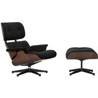 Vitra Lounge Chair & Ottoman - VitraNussbaumDunkel - Nubia 11 antraciet/zwart - gepolijst/ zijkanten zwart