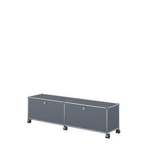 USM Haller Lowboard  2 x 1 - 2 kleppen - 32 middengrijs - Harde wieltjes voor tapijt