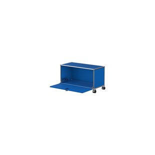 USM Haller TV Lowboard 1 x 1 - klep - 27 gentiaanblauw - Harde wieltjes voor tapijt