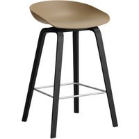 HAY About a Stool AAS 32 - kunststofglijders - Zithoogte 65 cm - voetbank roestvrij staal - zwarte lak op waterbasis - clay 2.0