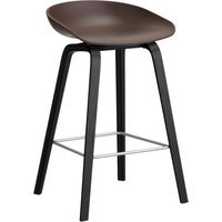 HAY About a Stool AAS 32 - kunststofglijders - Zithoogte 65 cm - voetbank roestvrij staal - zwarte lak op waterbasis - raisin 2.0