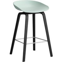 HAY About a Stool AAS 32 - dusty mint 2.0 - zwarte lak op waterbasis - voetbank roestvrij staal - Zithoogte 65 cm - kunststofglijders