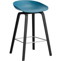 HAY About a Stool AAS 32 - viltglijders - Zithoogte 65 cm - voetbank roestvrij staal - zwarte lak op waterbasis - azure blue 2.0