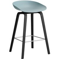HAY About a Stool AAS 32 - viltglijders - Zithoogte 65 cm - voetbank roestvrij staal - zwarte lak op waterbasis - dusty blue 2.0