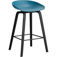 HAY About a Stool AAS 32 - kunststofglijders - Zithoogte 65 cm - voetbank zwart - zwarte lak op waterbasis - azure blue 2.0