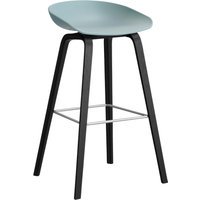 HAY About a Stool AAS 32 - kunststofglijders - Zithoogte 75 cm - voetbank roestvrij staal - zwarte lak op waterbasis - dusty mint 2.0