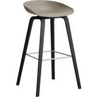HAY About a Stool AAS 32 - kunststofglijders - Zithoogte 75 cm - voetbank roestvrij staal - zwarte lak op waterbasis - khaki 2.0