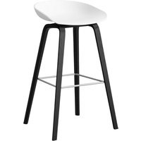 HAY About a Stool AAS 32 - white 2.0 - zwarte lak op waterbasis - voetbank roestvrij staal - Zithoogte 75 cm - kunststofglijders