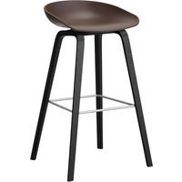 HAY About a Stool AAS 32 - voetbank roestvrij staal - Zithoogte 75 cm - viltglijders - raisin 2.0 - zwarte lak op waterbasis