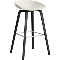 HAY About a Stool AAS 32 - viltglijders - Zithoogte 75 cm - voetbank roestvrij staal - zwarte lak op waterbasis - melange cream 2.0