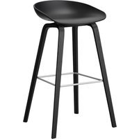 HAY About a Stool AAS 32 - voetbank roestvrij staal - Zithoogte 75 cm - viltglijders - black 2.0 - zwarte lak op waterbasis