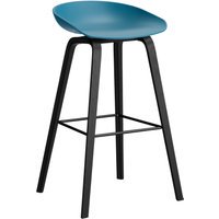 HAY About a Stool AAS 32 - kunststofglijders - Zithoogte 75 cm - voetbank zwart - zwarte lak op waterbasis - azure blue 2.0
