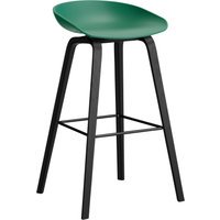 HAY About a Stool AAS 32 - kunststofglijders - Zithoogte 75 cm - voetbank zwart - zwarte lak op waterbasis - teal green 2.0