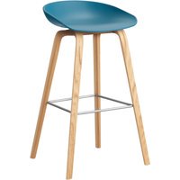 HAY About a Stool AAS 32 - viltglijders - Zithoogte 75 cm - voetbank roestvrij staal - lak op waterbasis - azure blue 2.0