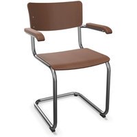 Thonet S 43 F Armleunstoel - kunststofglijder zwart met vilt - Beuken notenhout (TP 24) gebeitst