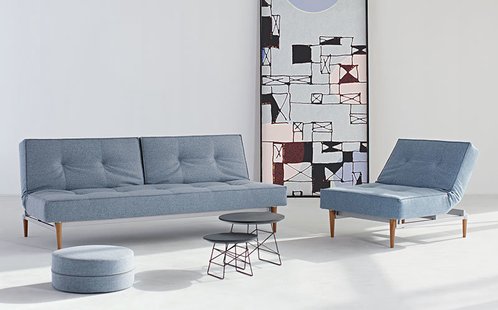 Innovation Living Splitback slaapbank - donkergrijs - Flashtex - Iepenhout licht, cilindervormig