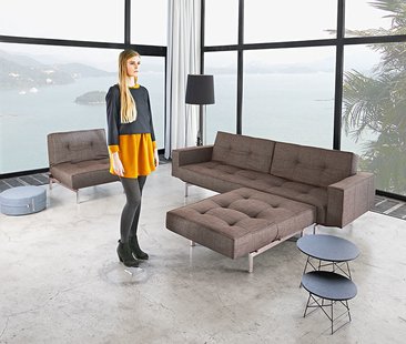 Innovation Living Splitback slaapbank met armleuningen - donkergrijs - Flashtex - iepenhout donker, conisch