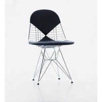 Vitra Wire Chair DKR-2 - Glijders voor harde vloer - Leder nero - verchroomd