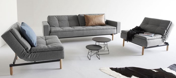 Innovation Living Dublexo Sofa mit Armlehnen - Dess. 563 - grau - Beine Ulme dunkel konisch, Gestell schwarz - grijs - Charcoal Twist - Iepenhout licht, cilindervormig