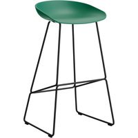 HAY About a Stool AAS 38 - teal green 2.0 - zwart - Standaard glijders kunststof - Zithoogte 75 cm